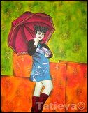 Demoiselle sous la pluie, autoportrait